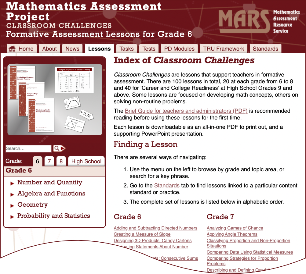 Screenshot of the MAP Classroom Challenges site – click to visit site